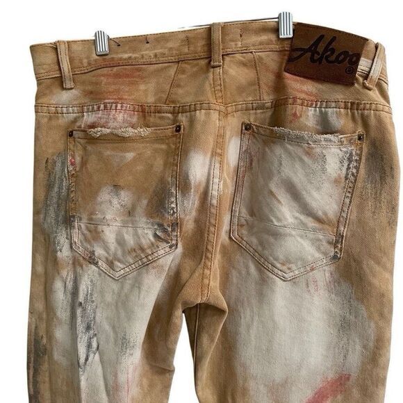 AKOO DelinquentNo Rivals Denim Jeans Men's Size 36 Khaki Straight Leg Grunge - Picture 4 of 7